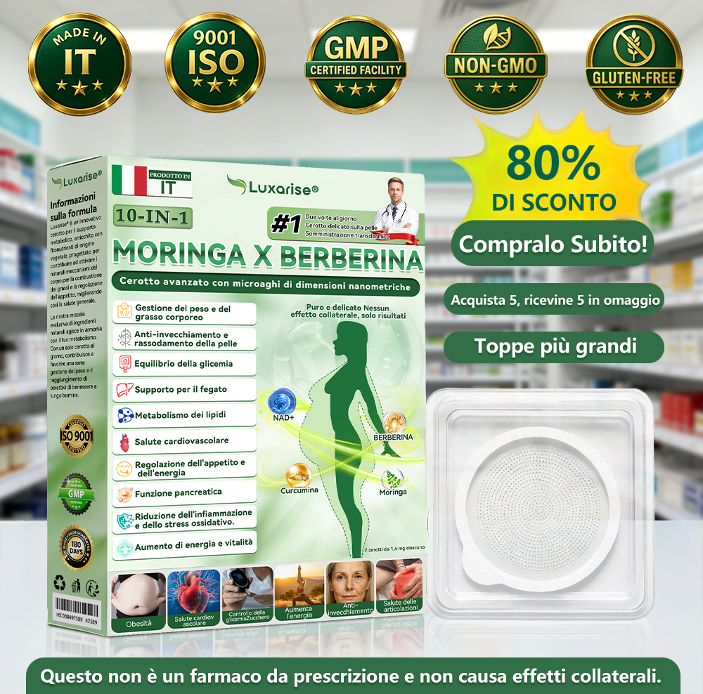 𝑁𝑒𝑔𝑜𝑧𝑖𝑜 𝑢𝑓𝑓𝑖𝑐𝑖𝑎𝑙𝑒  |🥑𝑳𝒖𝒙𝒂𝒓𝒊𝒔𝒆®  Moringa · Berberine × NAD+ 10-in-1 Advanced Nano Microneedle Patch II (Solo una volta al giorno, cambiamenti visibili in 7 giorni) ✅ Per obesità, pelle rilassata, diabete, apnea notturna, problemi articolari e molto altro